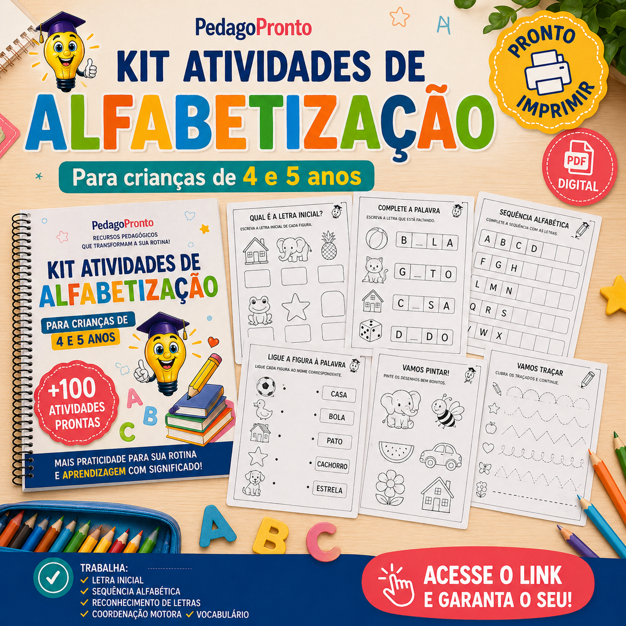 KIT ALFABETO 4 E 5 ANOS + BÔNUS | +100 ATIVIDADES PRONTAS